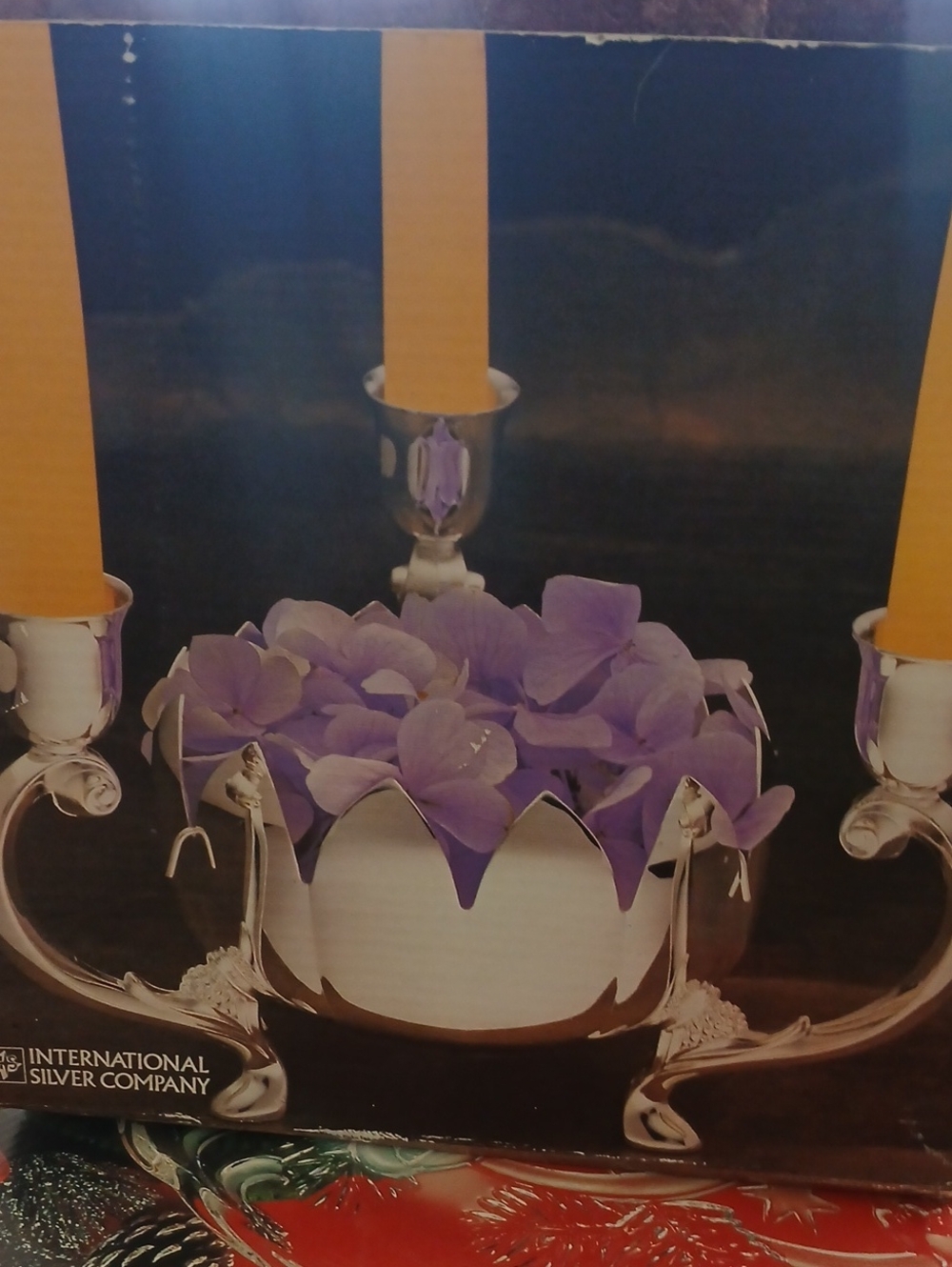 Silver Candle Holder with  Floral Accent In The Middle